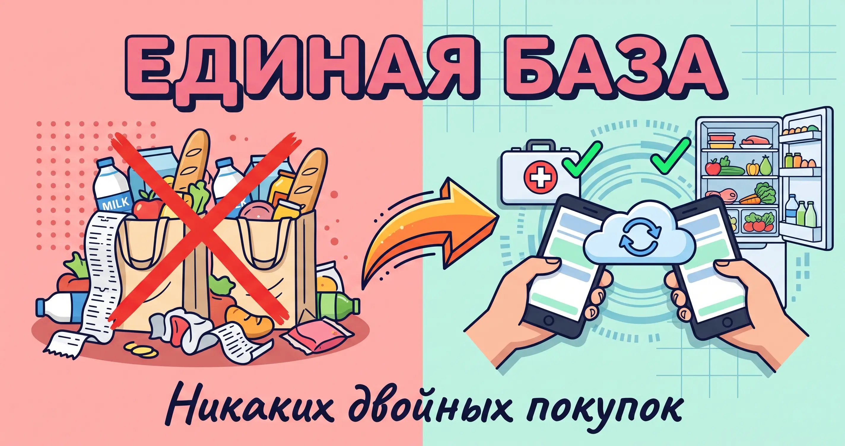 Семейный учет запасов на двух смартфонах